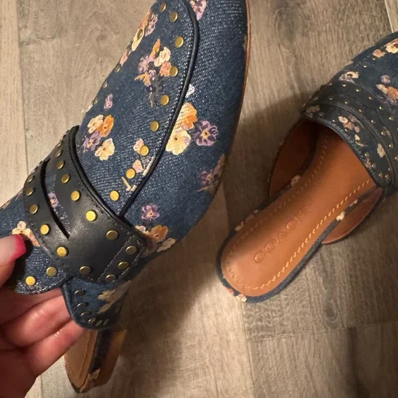 Coach Women's Studded Floral Denim Clogs - Picture 7 of 11